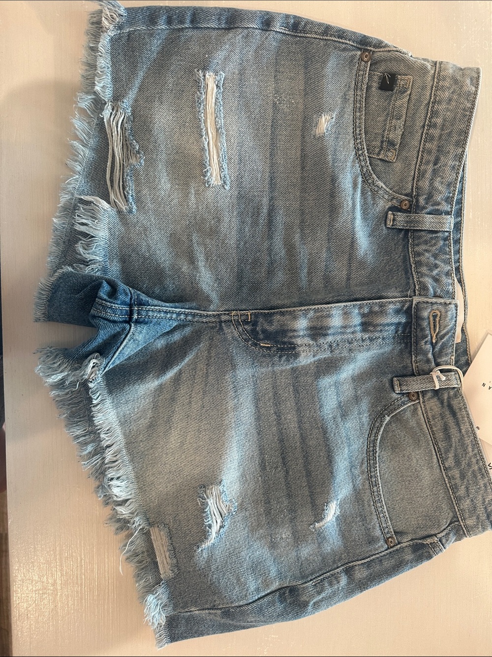 KanCan Light Blue Denim Jean Shorts with Frayed Hem - Picture 2 of 4